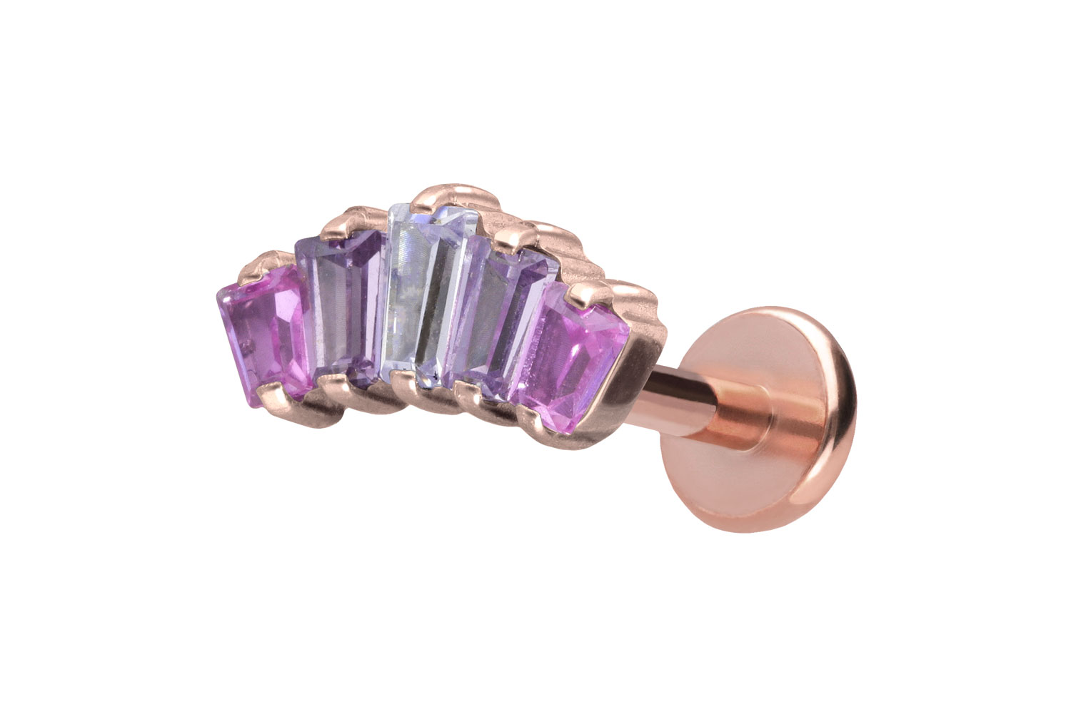 Titan Labret Piercing mit Push Fit 5 EINGEFASSTE KRISTALLRECHTECKE